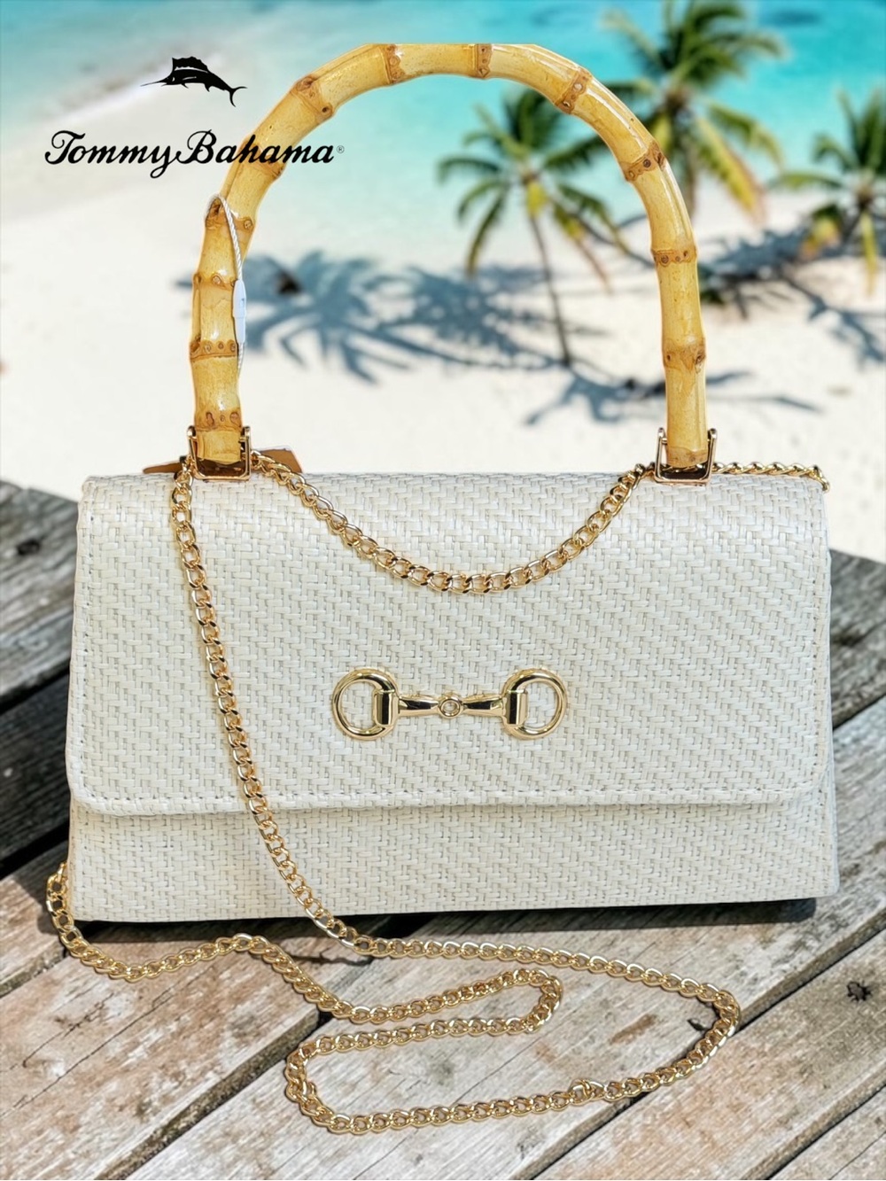 Tommy Bahama Bamboo Top Handle Straw Crossbody Bag NWT - Picture 3 of 10